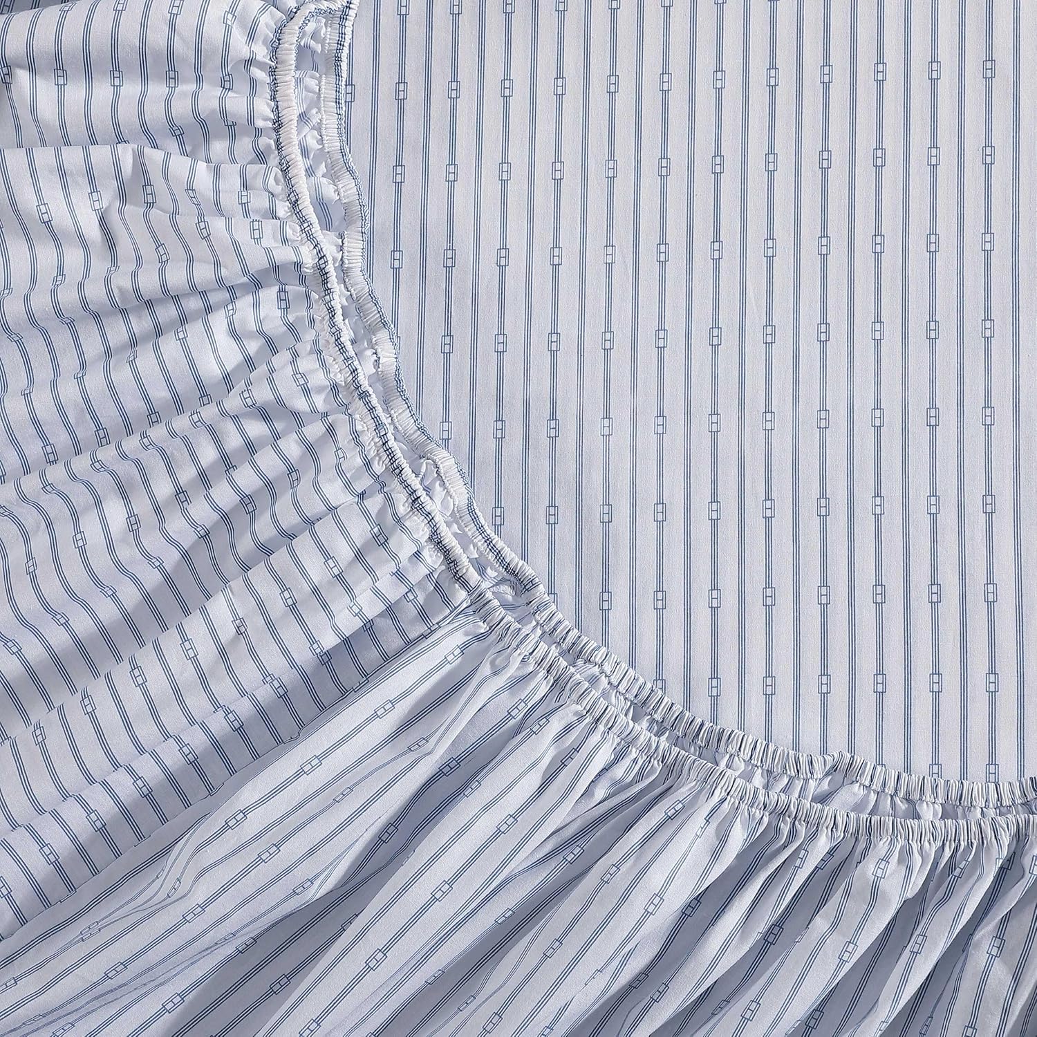 Tommy Hilfiger - Sheet Set, Cotton Percale Bedding with Matching Pillowcases, Crisp & Cool, Premium Quality Home Essentials (Monogram Stripe Blue, Queen) - Image 4