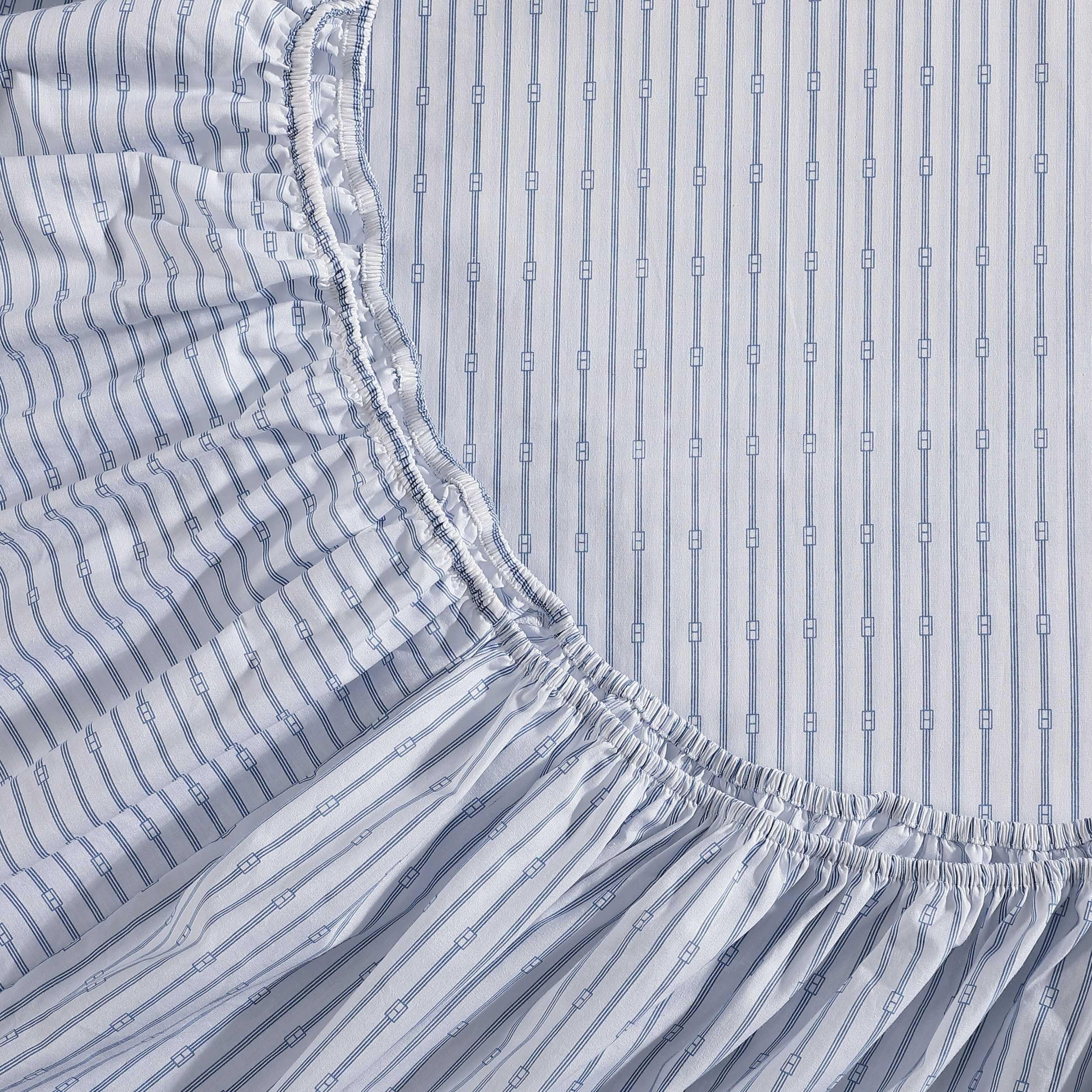 Tommy Hilfiger - Juego de sábanas, Ropa de Cama de percal de algodón con Fundas de Almohada a Juego, Fresco y Fresco, artículos Esenciales para el hogar Monograma Rayas Azules