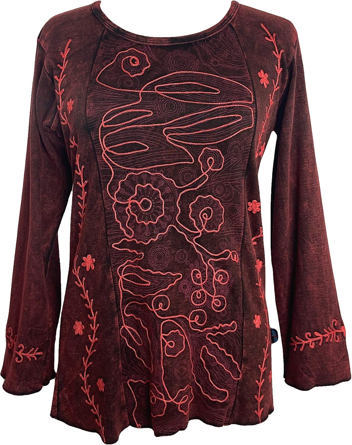 Agan Traders 2026 Boho Rib Knit Cotton Stonewashed Embroidered Tops - Tie-dye Long Sleeve Women's Blouses Sweatshirts - Image 4