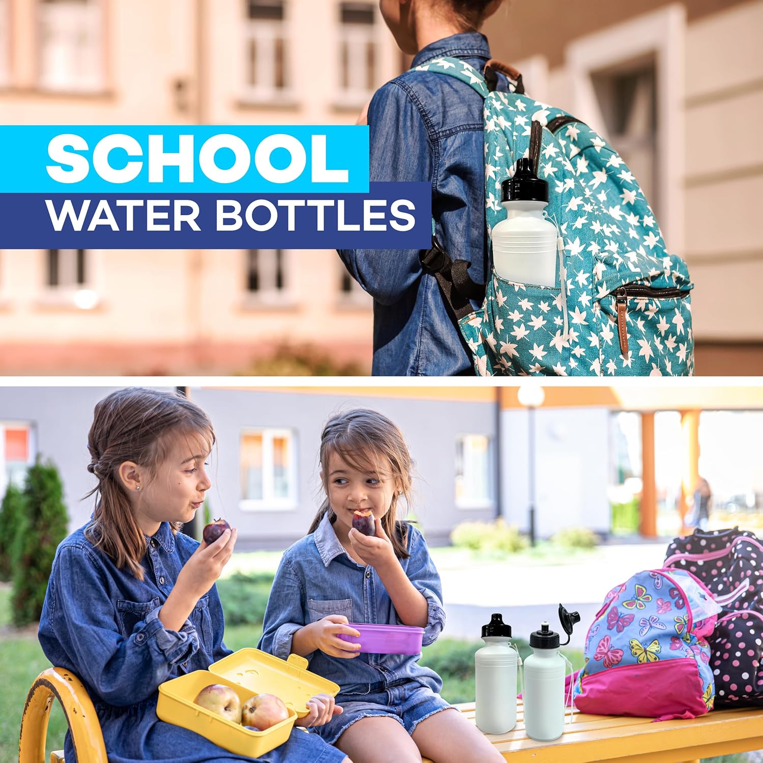 4E's Novelty Sports Water Bottles Bulk (12 Pack) 18 oz Squeeze Reusable Plastic White School Bike Water Bottle for Kids, BPA Free, Party Favor Giveaways, End of Year Student Gifts - Image 3