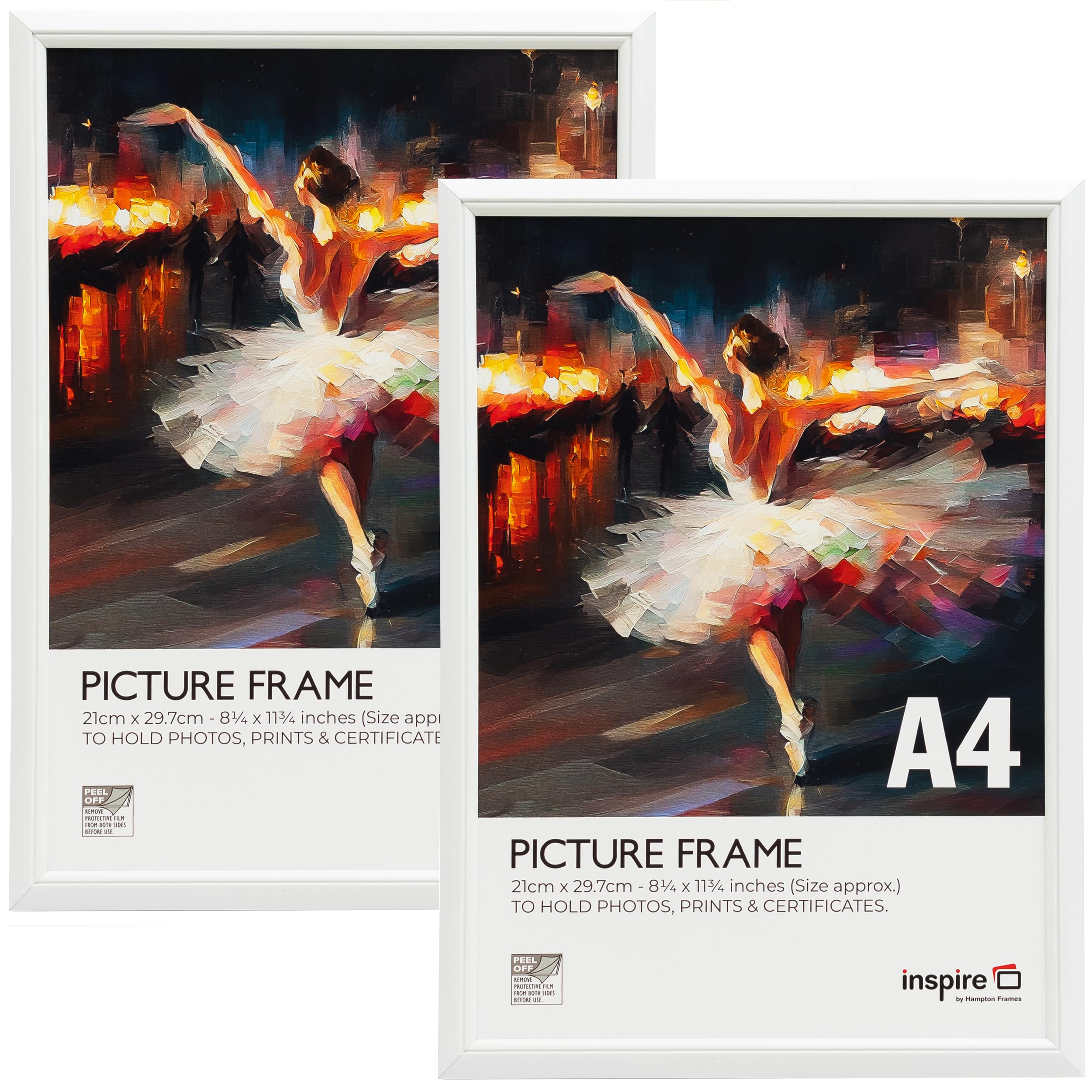 Inspire By Hampton Frames White | Picture Poster Frame | A4 (21X30cm), Plastic, 2-Pack | Foil Wrapped, Acrylic Front, Wall Mount Or Freestanding | Display Photos, Certificates