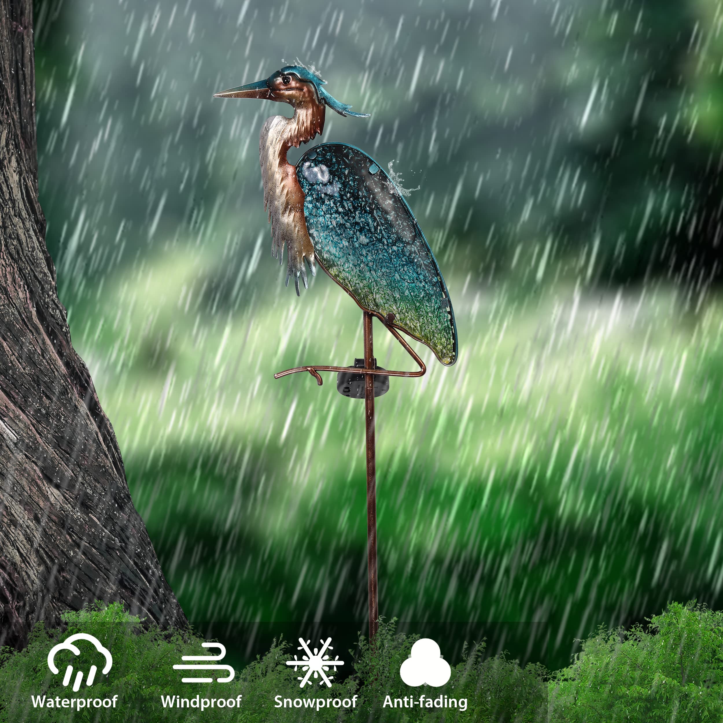 TERESA'S COLLECTIONS Garden Ornaments Outdoor, Large Glass Blue Heron Solar Garden Light - Image 4