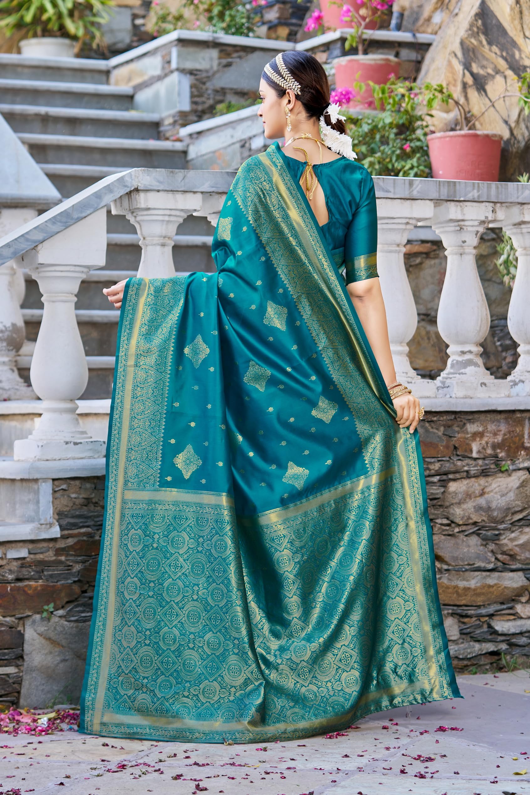 Glory Sarees Womens Banarasi Silk Saree With Blouse Piece (Kalamkari105_Firozi)