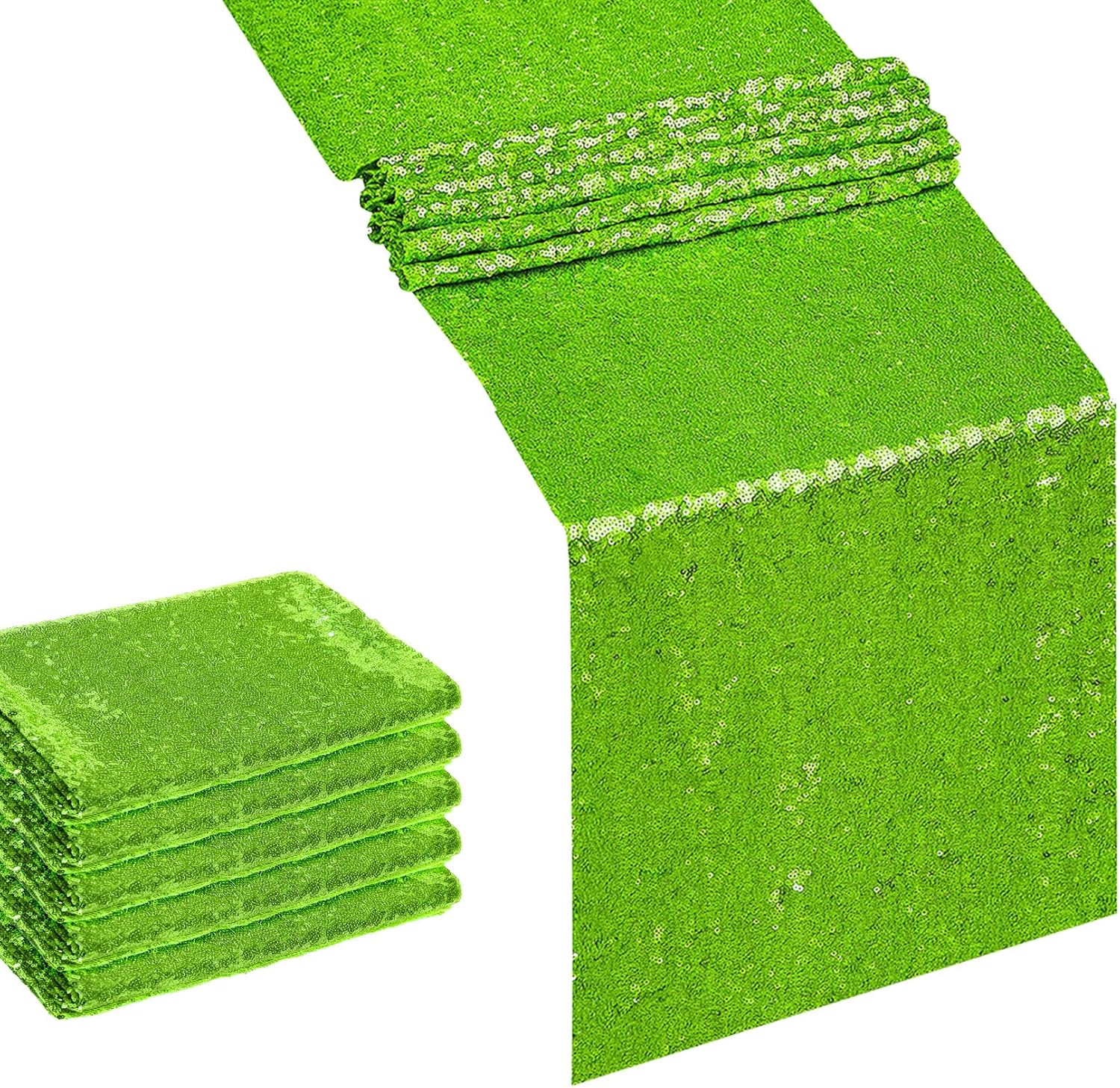 6PCS 12x72 Inch Sequin Table Runner Light Green Glitter Table Runner for Party, Wedding, Bridal Baby Shower, Event Decorations（6PCS, 12x72 Inch, Light Green）