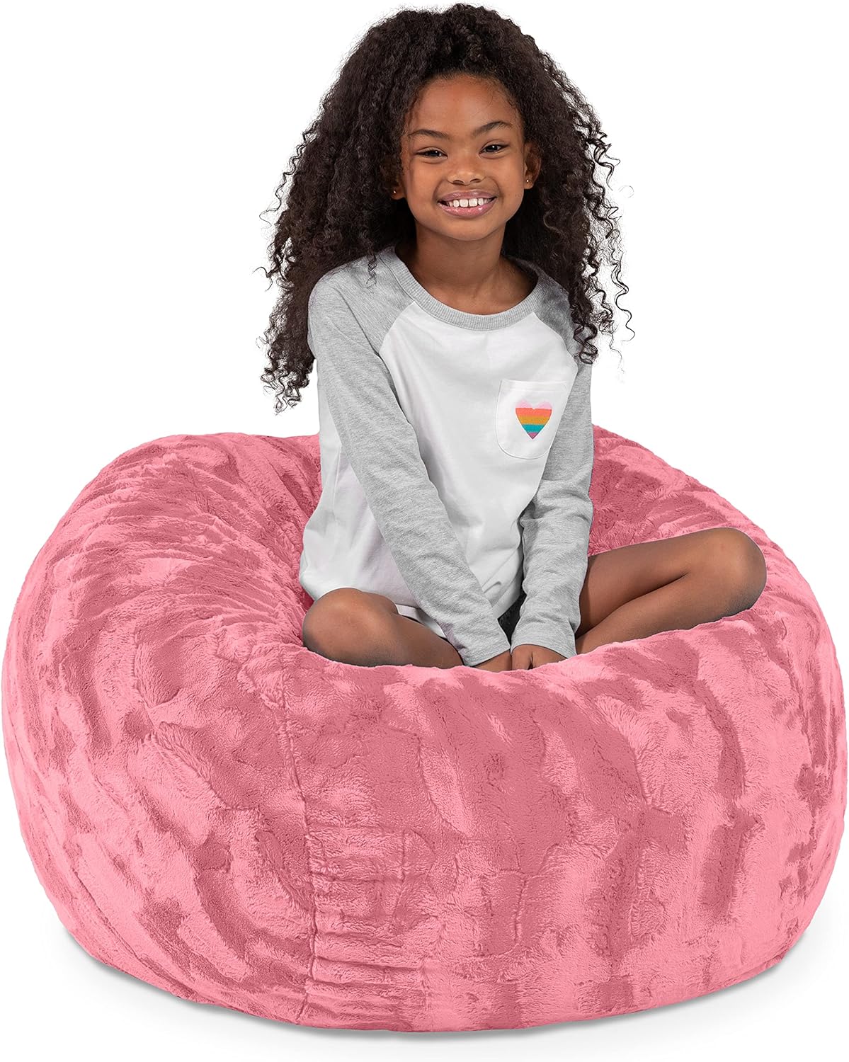 Jaxx Saxx 3 Foot Bean Bag Chair - Faux Fur - Fun Colors, Unicorn Pink