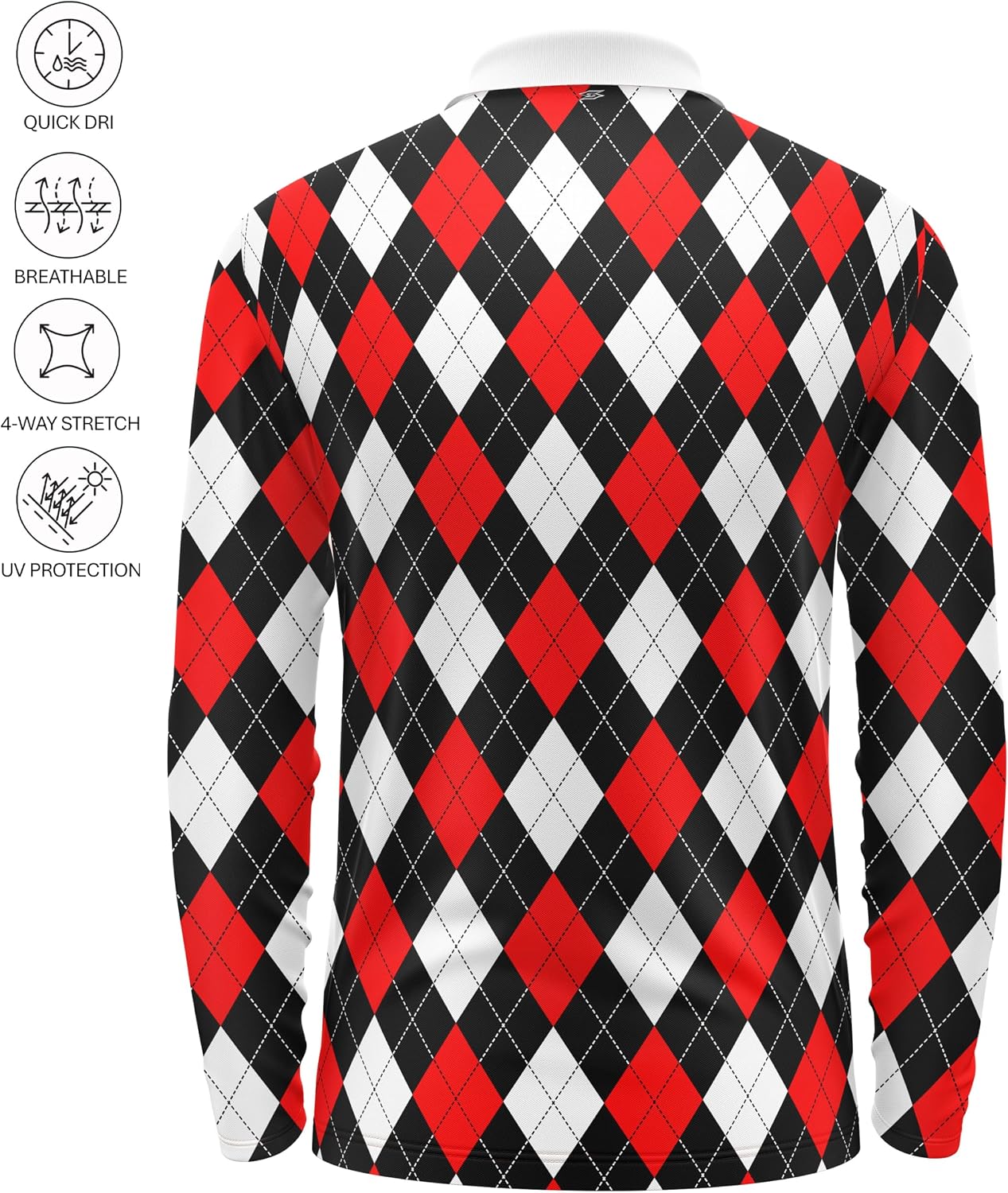 Men’s Argyle Long Sleeve Golf Polo Shirt – Moisture Wicking Performance Casual Relaxed Fit Quick Dry Funny Pickleball Bowling