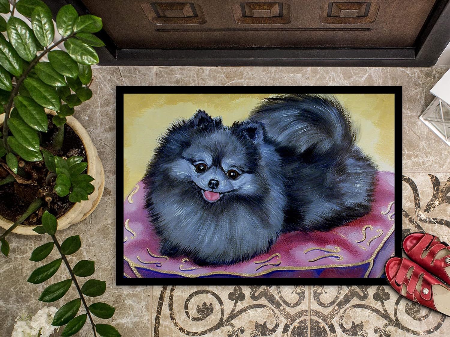 Caroline's Treasures 7503MAT Pomeranian Doormat 18x27 Front Door Mat Indoor Outdoor Rugs for Entryway, Non Slip Washable Low Pile, 18H X 27W