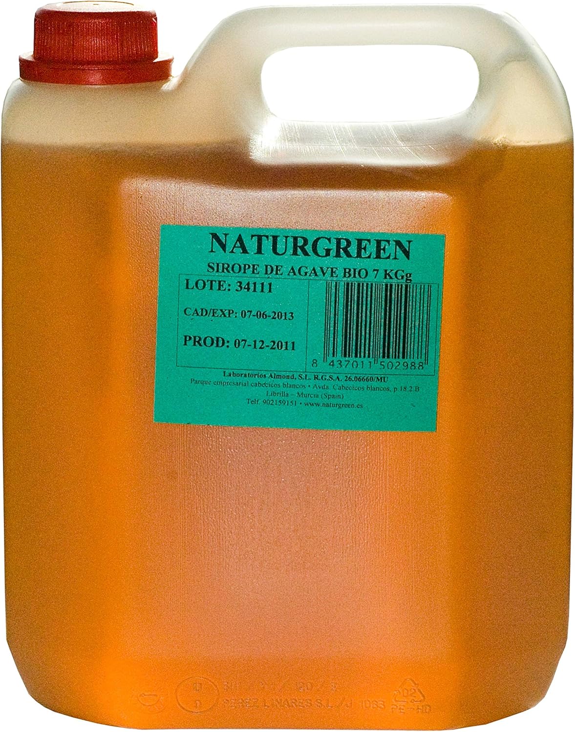 NaturGreen - Sirope Agave Bio, Endulzante Ecológico, Bajo Índice Glucémico, Apto para Ser Consumido Directamente - 7kg