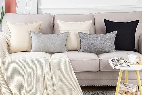 Miniatura 6 de MADIZZ Juego de 2 fundas de almohada de lino de 18 x 18 pulgadas, suaves, decorativas, para sofá, dormitorio, funda de almohada