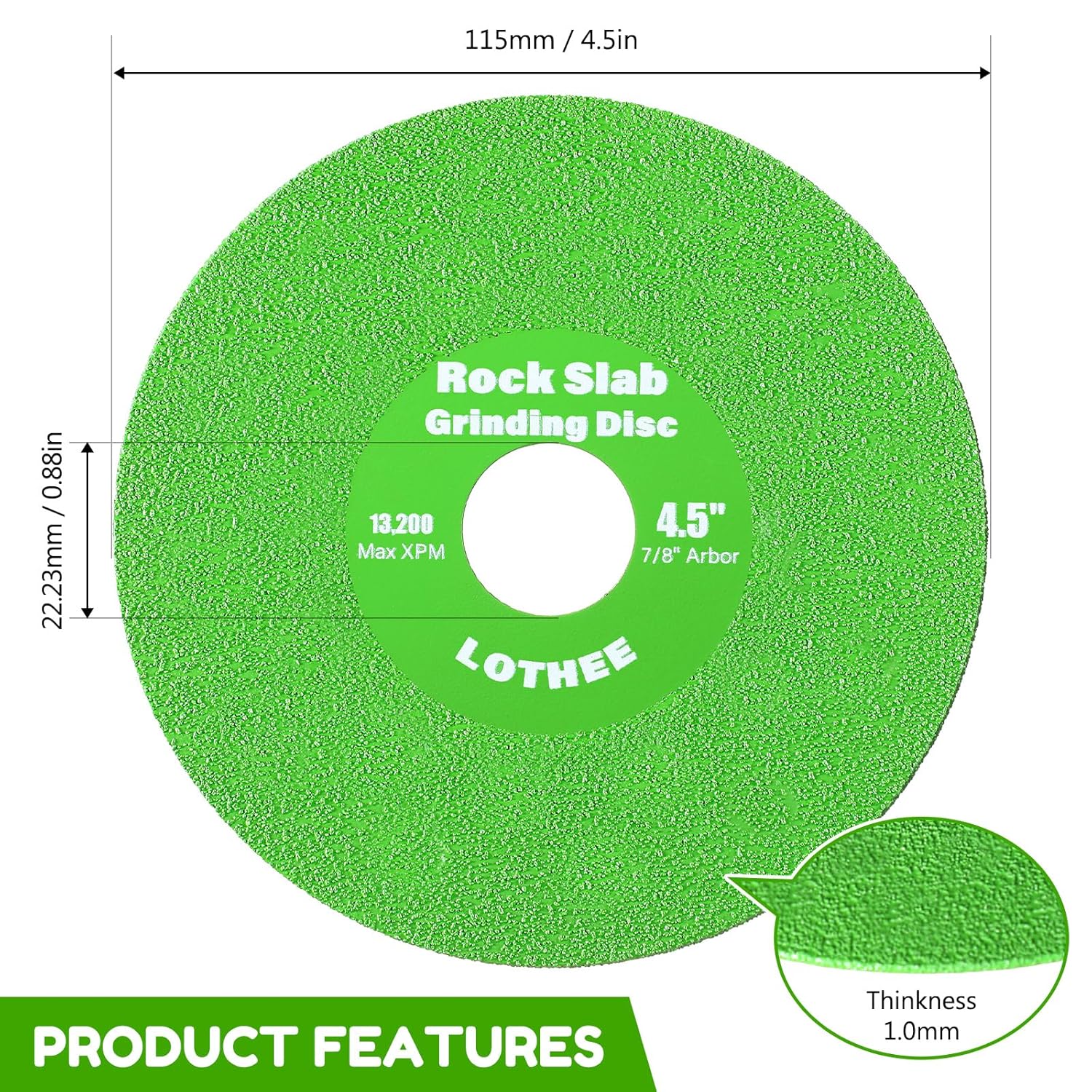 Lothee 6 Pcs 4.5 Inch Diamond Rock Slab Grinding Disc Glass Cutting Disc for Angle Grinder for Cutting and Grinding of Ceramics, Tile, Marble Edge Trimming, Compatible with Angle, Bench, Die Grinder