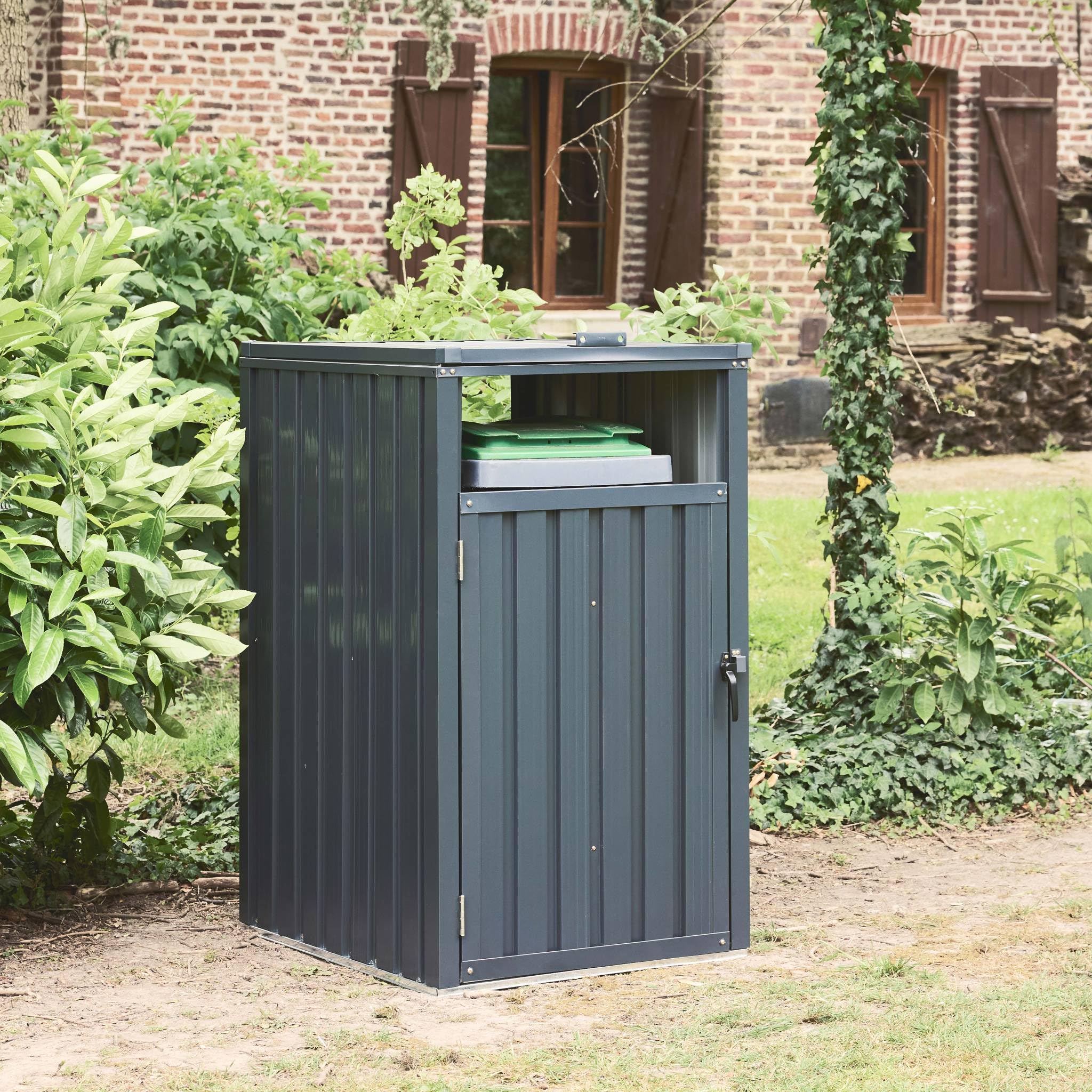 sweeek - Cache Poubelle Gris en Acier galvanisé. 1 Place L 73 x P 82 x H 124 cm