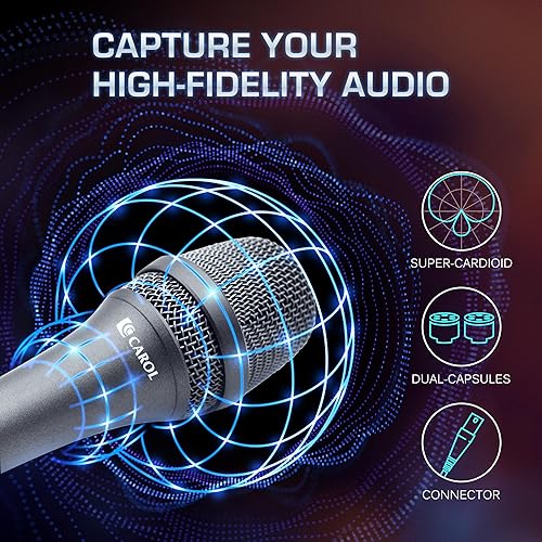 Miniatura 5 de CAROL AC-900 XLR Micrófono vocal con cable - Micrófono supercardioide dinámico con tecnología de cancelación de ruido AHNC de doble motor para
