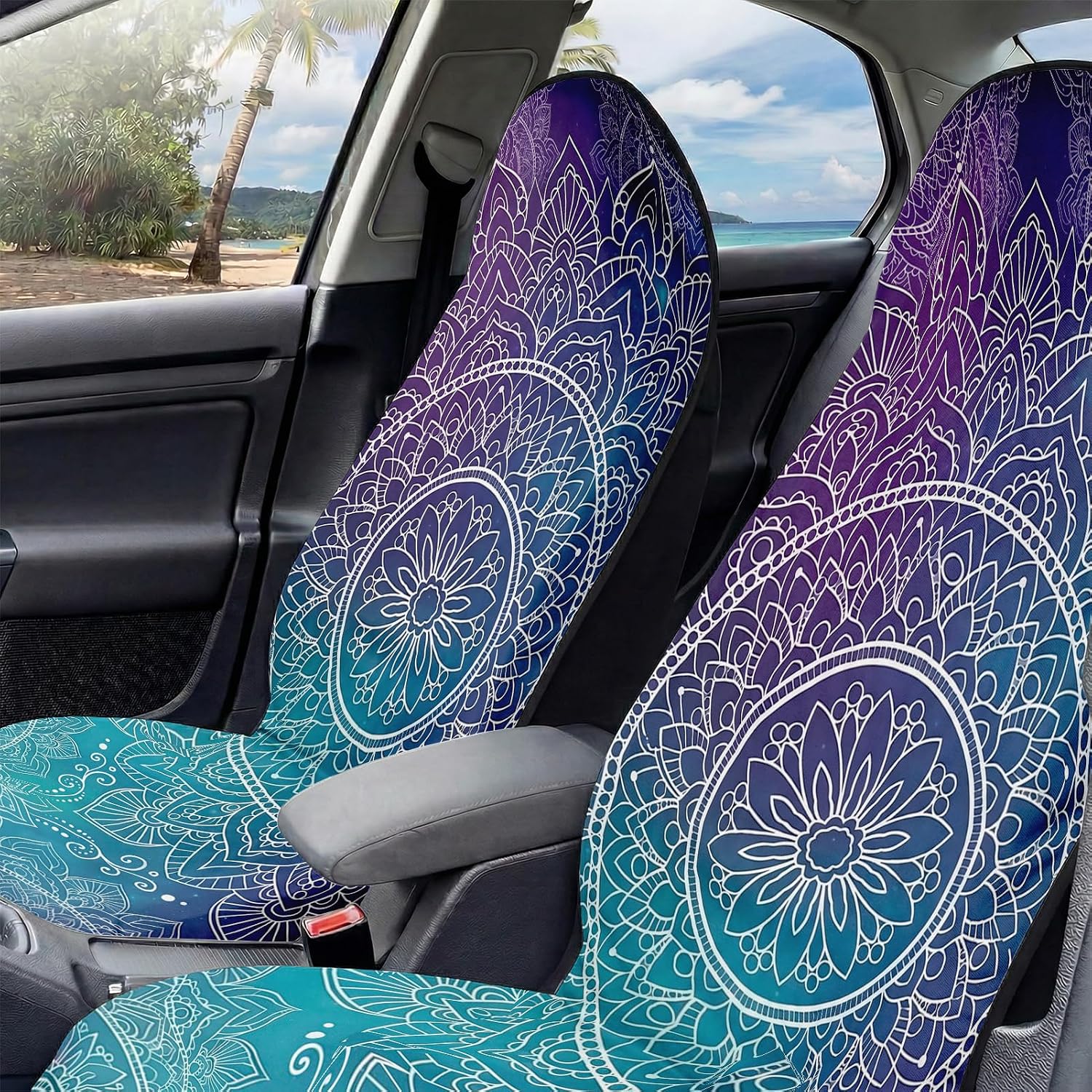 2 Pack Car Seat Towel Covers, Sweat-Proof Microfiber Seat Protectors for Gym, Running, Beach & Workout, Breathable Quick-Dry, Machine Washable, Gradient Mandala Print, Universal Fit