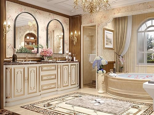 Miniatura 2 de Brightify Espejo arqueado, espejo de pared arqueado, espejo de arco negro de 26 x 38 pulgadas, espejo de baño negro con marco de metal, espejo de