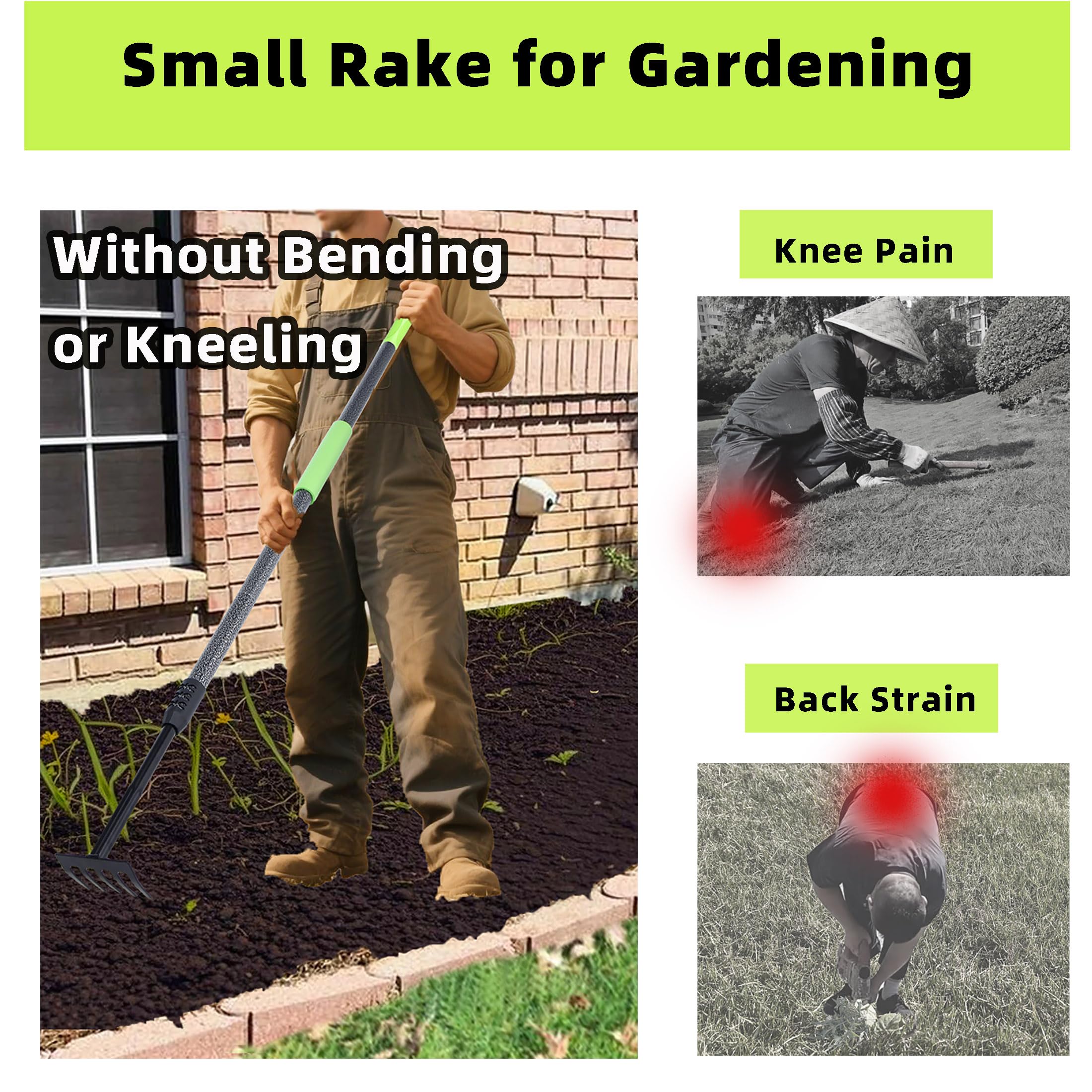 Hand Rake Garden Tool - Adjustable & Durable -6