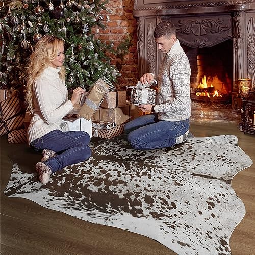 Miniatura 5 de Alfombra de piel de vaca 5.2 x 6.3 pies, piel de vaca duradera con respaldo antideslizante, piel de vaca sintética espesada y elástica, para