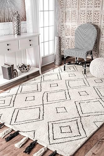 nuLOOM Layla - Alfombra marroquí de lana con borlas de diamante, 7 pies 6 pulgadas x 9 pies 6 pulgadas, color marrón