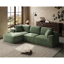 Dowinx 107'' Modular Sectional Sofa Couch with Chaise, No Assembly Required, Modern Woven-Textured Upholstery, Convertible L-Shaped Design for Living Room Green