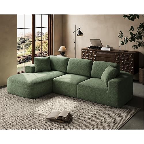 Dowinx 107'' Modular Sectional Sofa Couch with Chaise, No Assembly Required, Modern Woven-Textured Upholstery, Convertible L-Shaped Design for Living Room – Forest Green