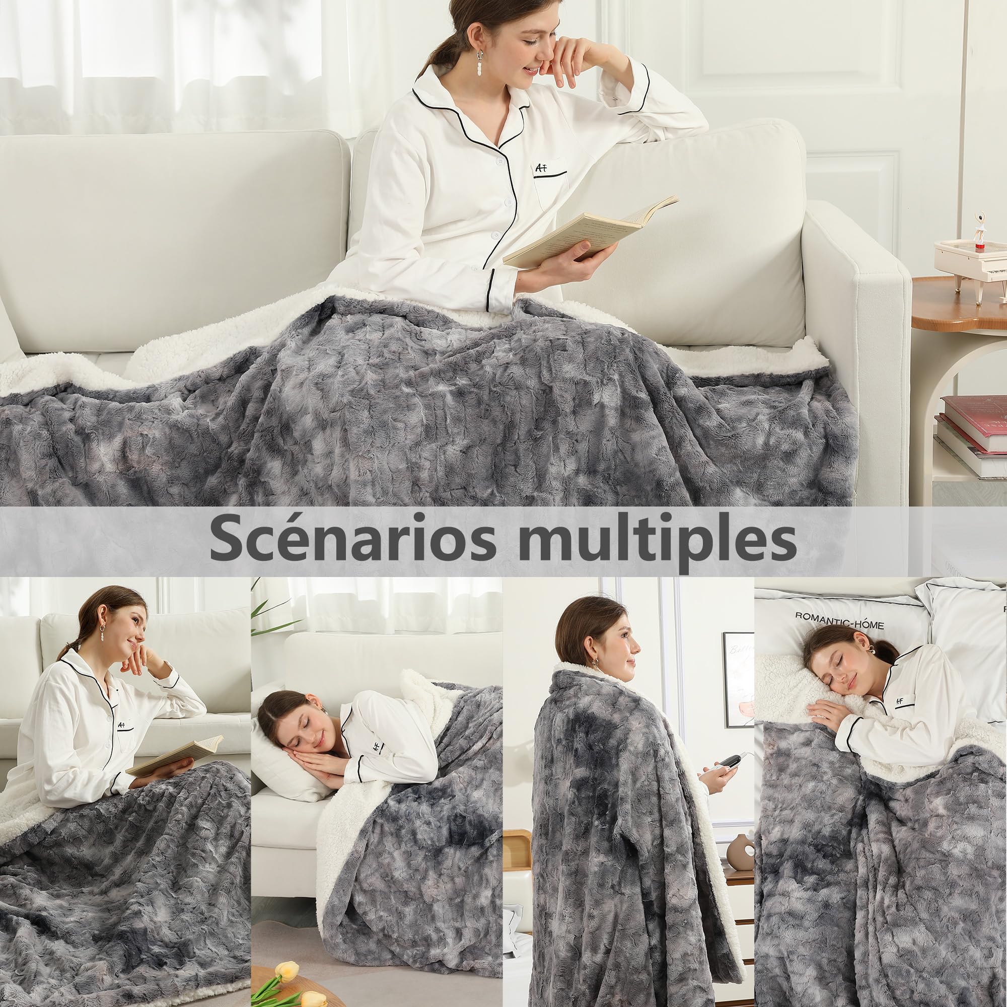COZYTY Manta térmica con apagado automático, 150 x 200 cm, forro polar Tie-Dye, 6 niveles de calor y apagado automático durante 10 horas, lavable a máquina, manta térmica suave para casa y oficina