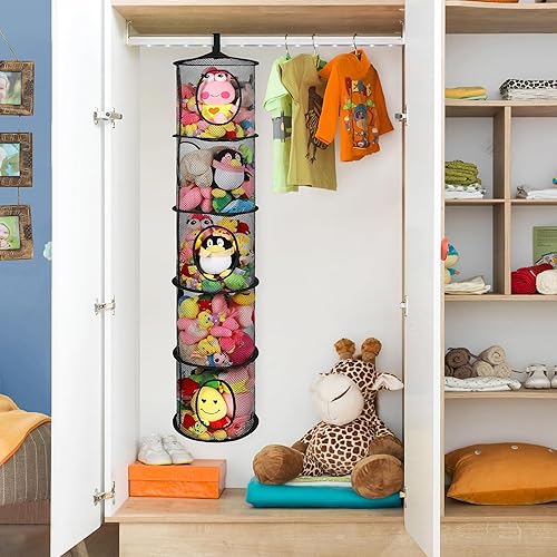 Miniatura 6 de coastal rose 2 unidades de almacenamiento de animales de peluche plegables para animales de peluche o hamaca, 5 compartimentos colgantes de malla