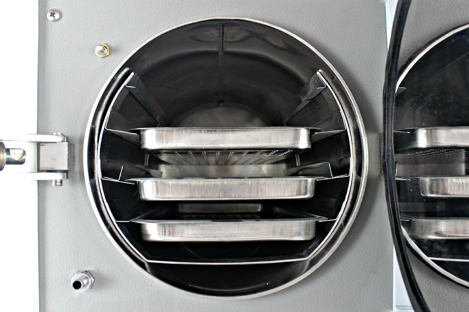 Avvicinamento view of instruments loaded in autoclave trays