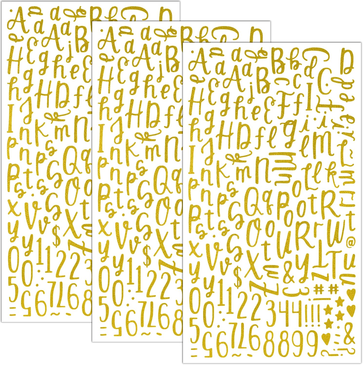 QQ&U Glitter Cursive Alphabet Letter and Number Stickers (Black, Pink, Blue)