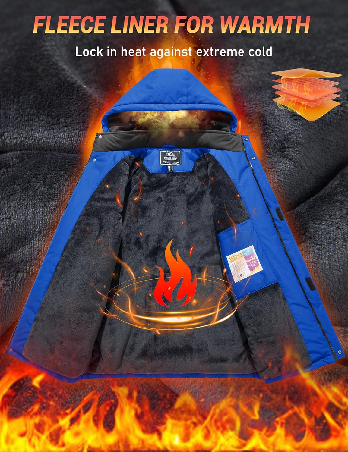 MAGCOMSEN Mens Winter Jacket Ski Snow Waterproof Jackets Warm Fleece Snowboard Coat Parka Raincoats with Multi-Pockets - Image 4