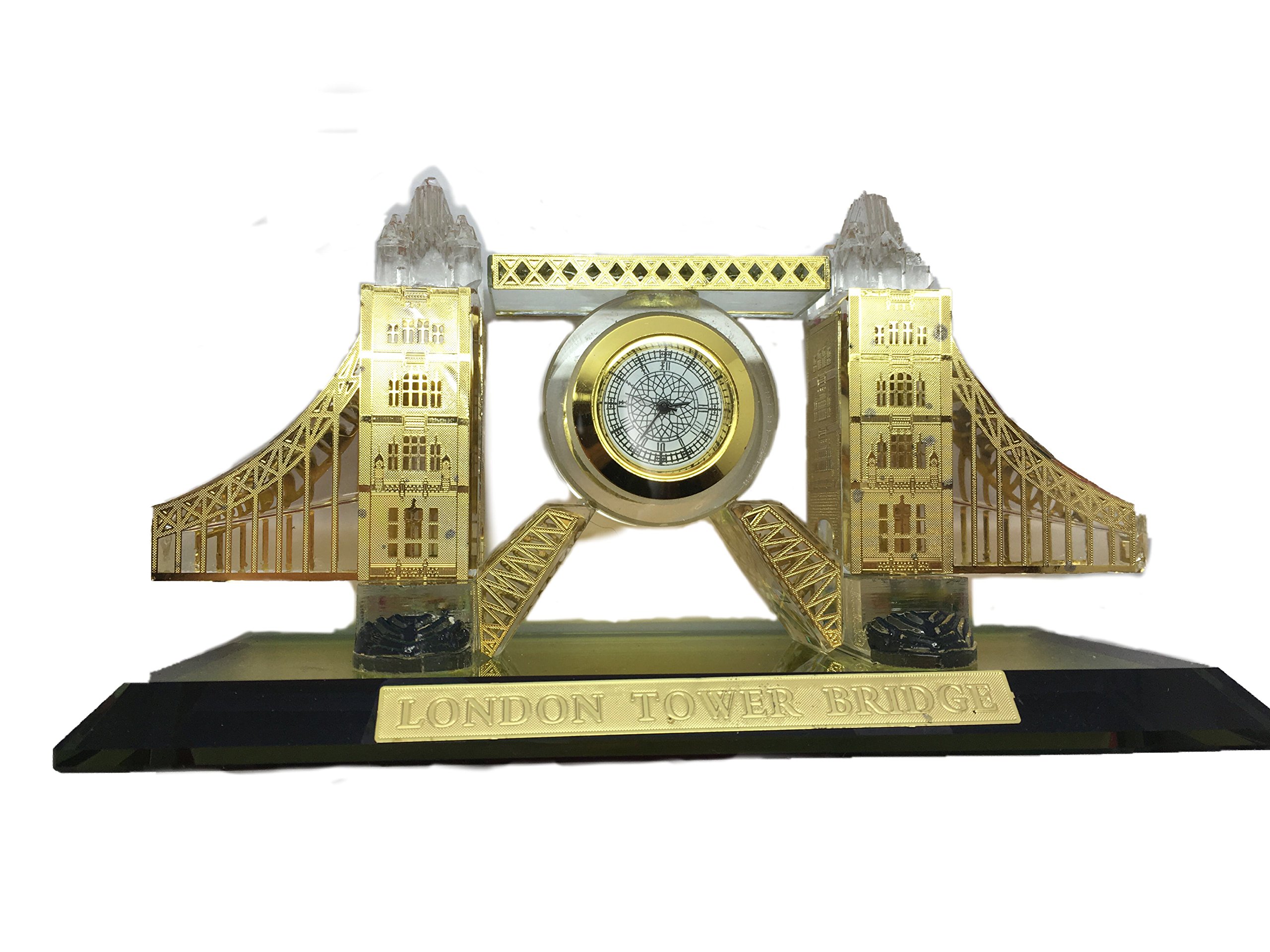 Homeelabador Gold Crystal Glass Big Ben Metallic Souvenir Tower Clock With Changing Lights 19 Cm Height