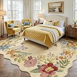 Fmfunctex Tapis vintage boho lavable beige 8x10 pour salon | Tapis à fleurs crème à bord festonné, doux, antidérapant, à poils courts, grand tapis traditionnel coloré pour chambre, salle à manger