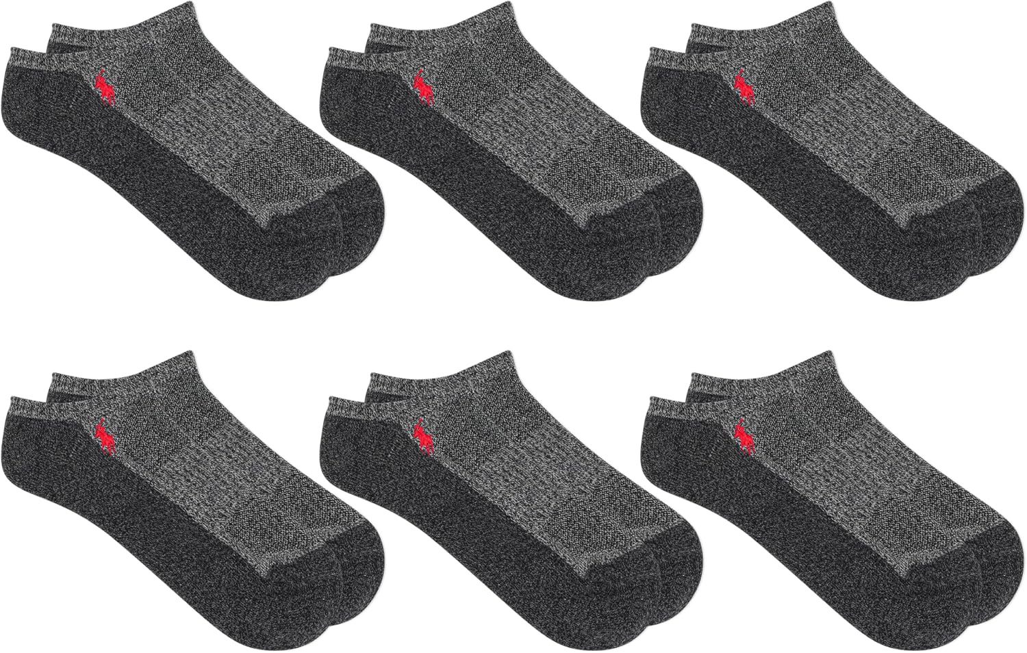 POLO RALPH LAUREN Men's Athletic Performance Cotton Low Cut Socks - 6 Pair Pack - Moisture Wicking Mesh