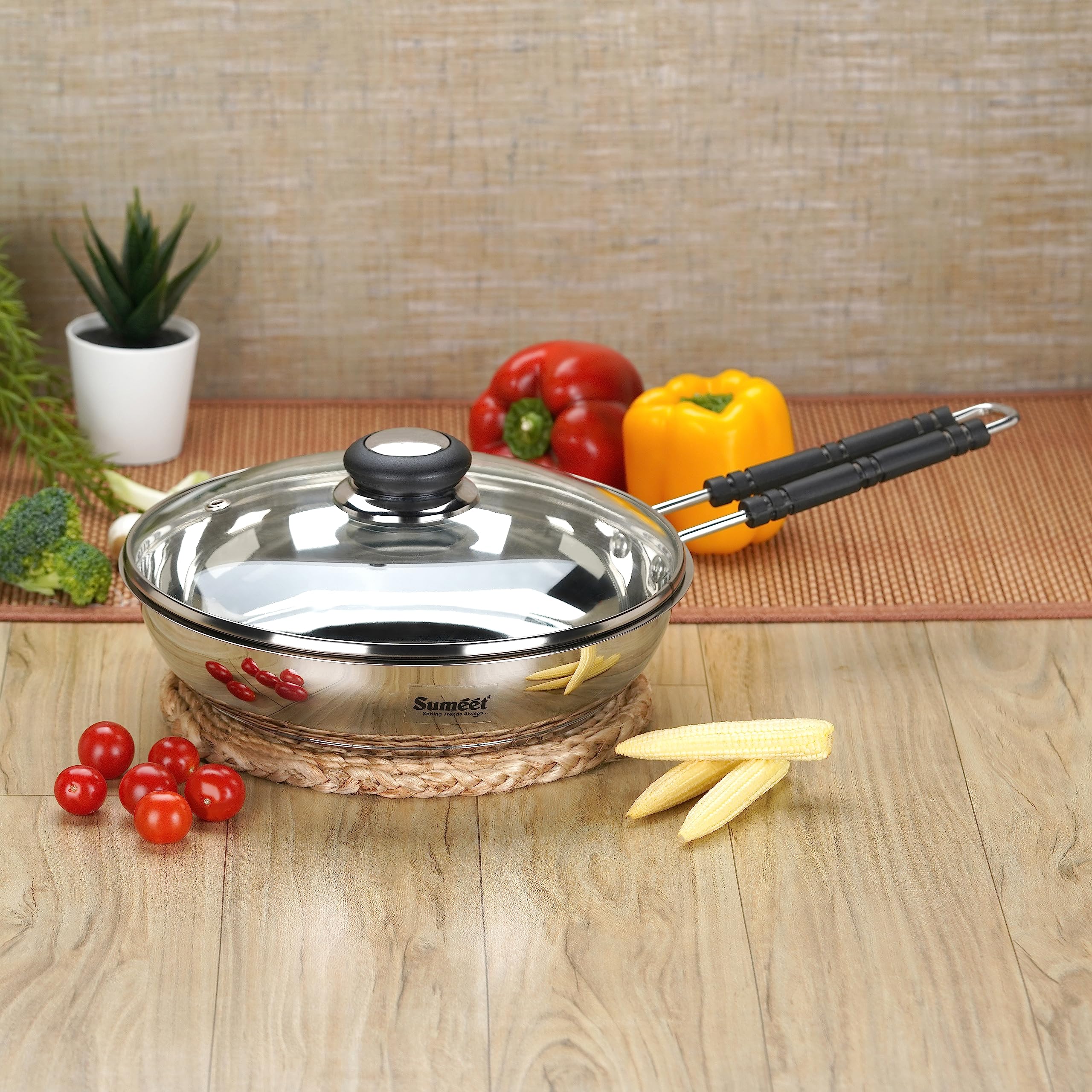 Sumeet Stainless Steel Induction Bottom (Encapsulated Bottom) Fry Pan with Glass Lid 1.250 LTR, 21.5 cm Dia, Silver-picture-10