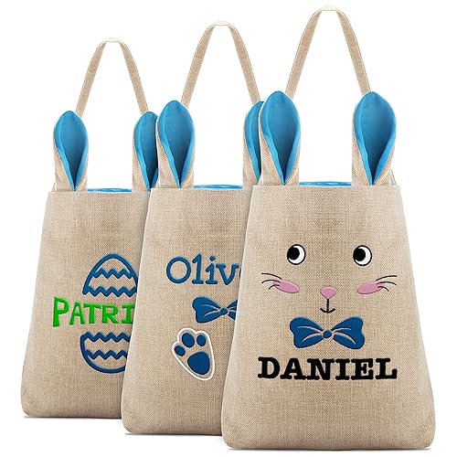 Cesta de Pascua bordada personalizada para niños, 7 diseños, 2 colores, bolsas reutilizables de conejo de Pascua para niños, bolsa de Pascua