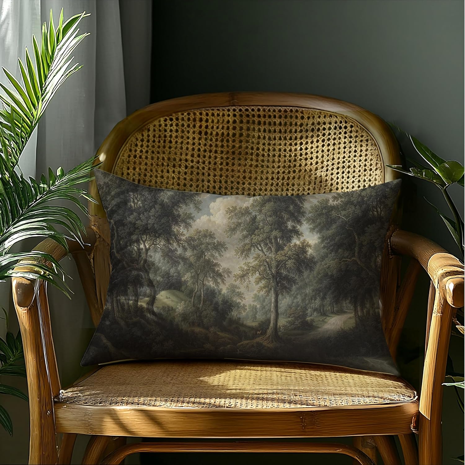 Vintage Dark Green Forest Landscape Pillow Cover 20x12 Double-Sided, Cottagecore French Country European Blue Green Botanical Decorative Throw Pillow Cover for Couch Bed Bedroom Living Room - Image 4