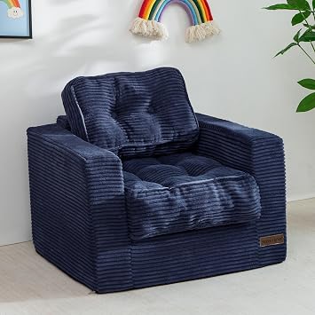MAXYOYO Kids Bean Bag Chair, Upholstered Bean Bag Sofa Cloud Seat | Boneless Couch with Tufted Cushion & Pillows, Kids Sofa in A Box, No Assembly Required, Navy