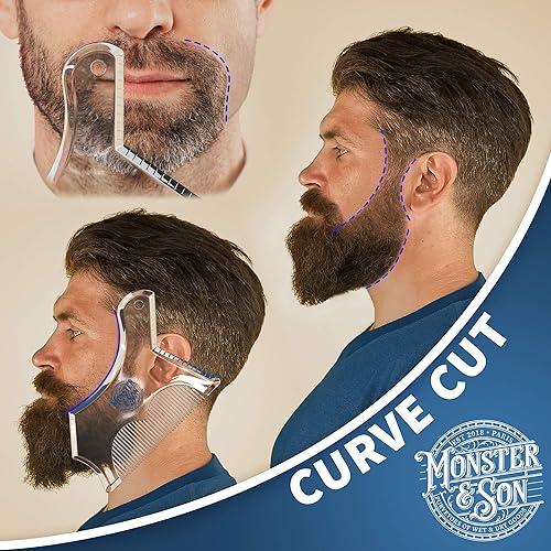 Miniatura 3 de Monster&Son Herramienta de modelado de barba para hombres, diseño clásico de gran tamaño (transparente), modelador de plantillas para estilizar y