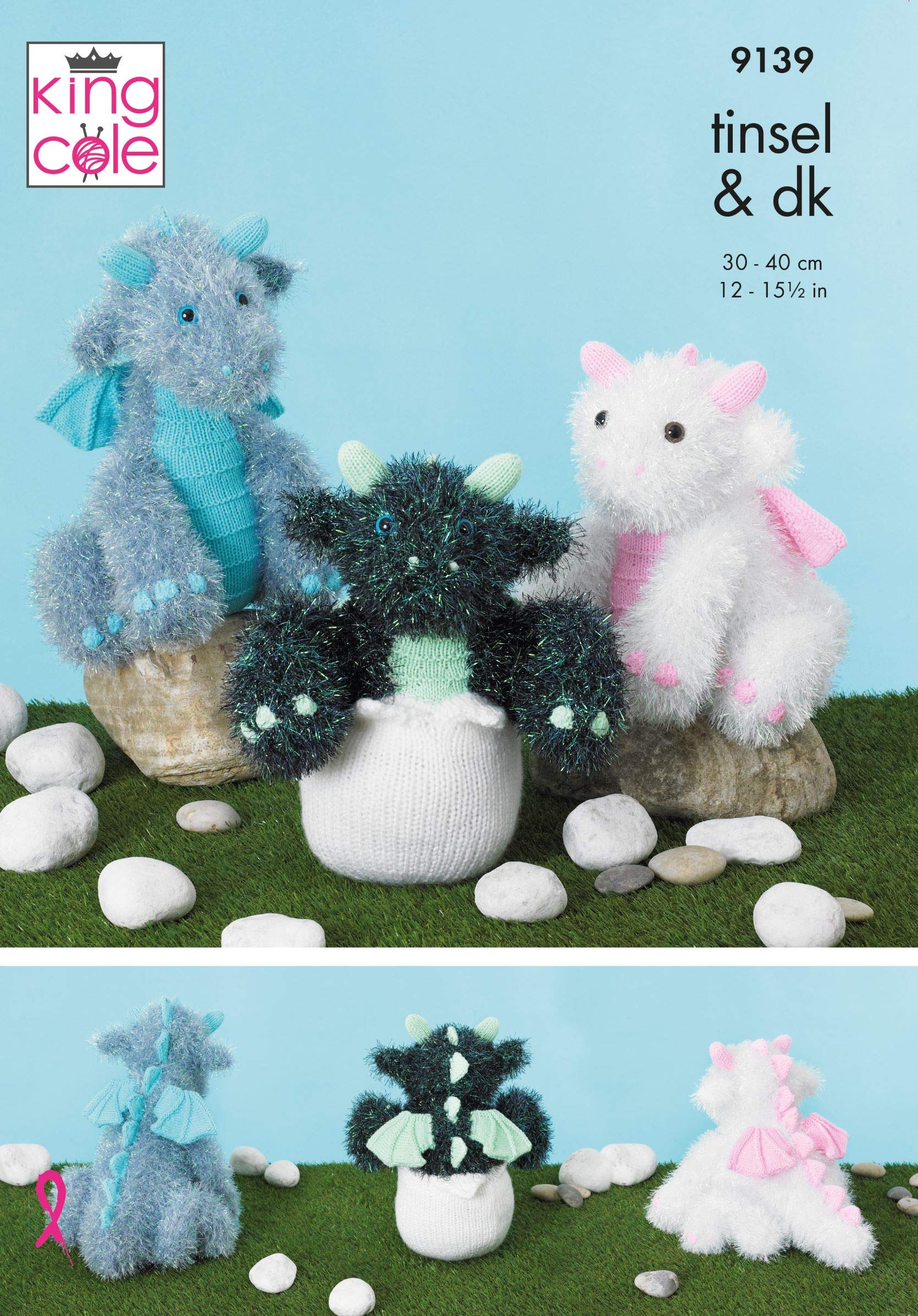 King Cole 9139 Knitting Pattern Toy Baby Dragons in Tinsel Chunky and Big Value Baby DK