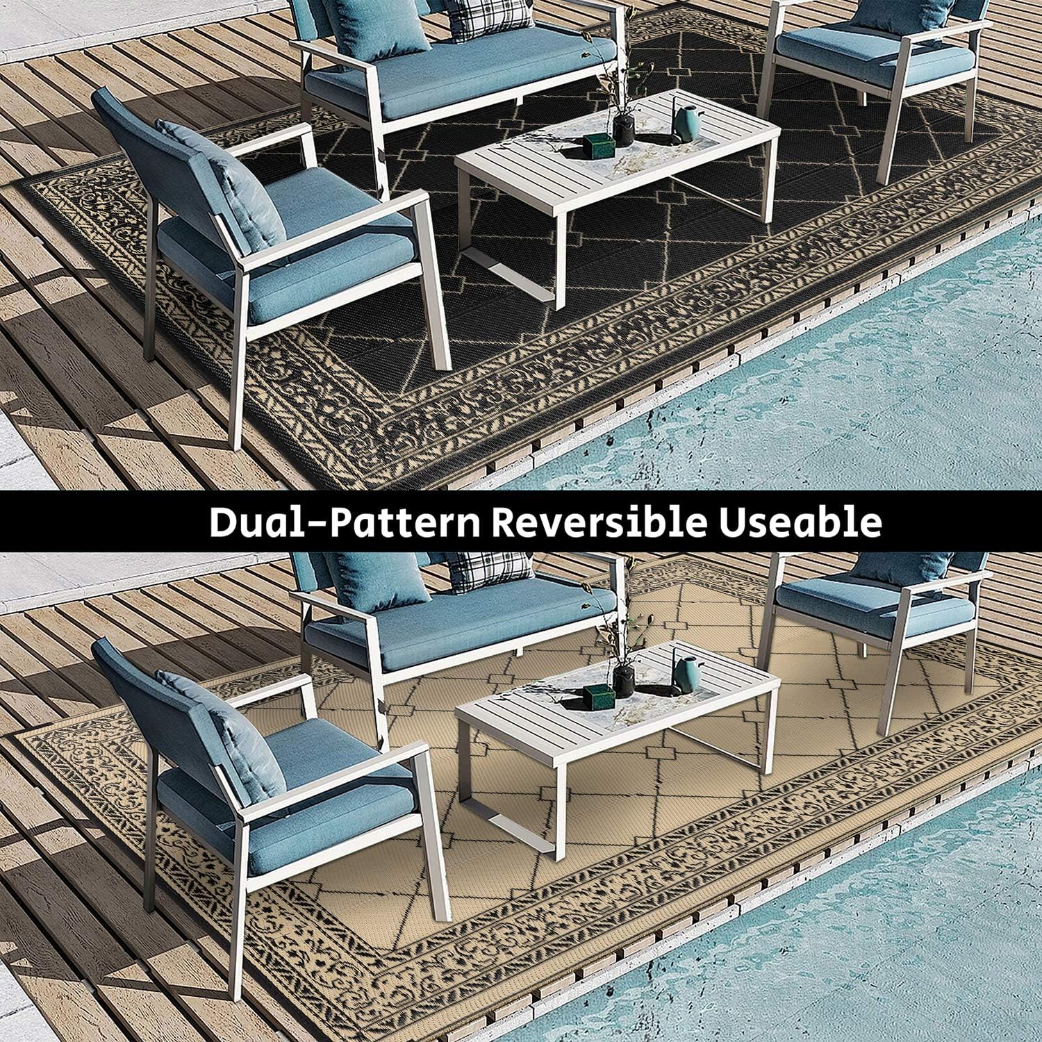 SHACOS Alfombra exterior 180x270 cm, impermeable, reversible, resistente UV, paja plástica, para jardín, patio, camping, balcón, terraza