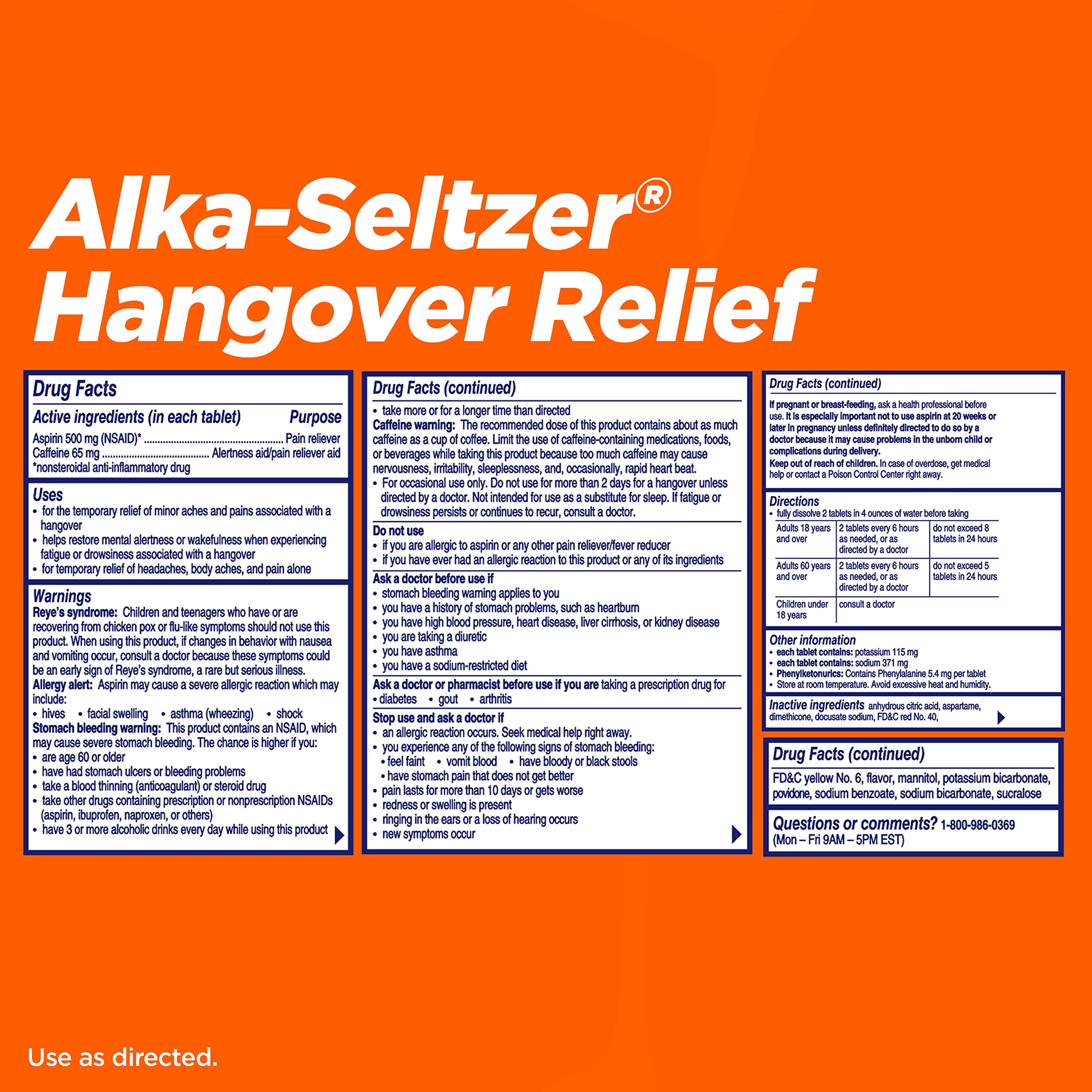 Buy AlkaSeltzer Hangover Relief Effervescent Tablets Formulated for