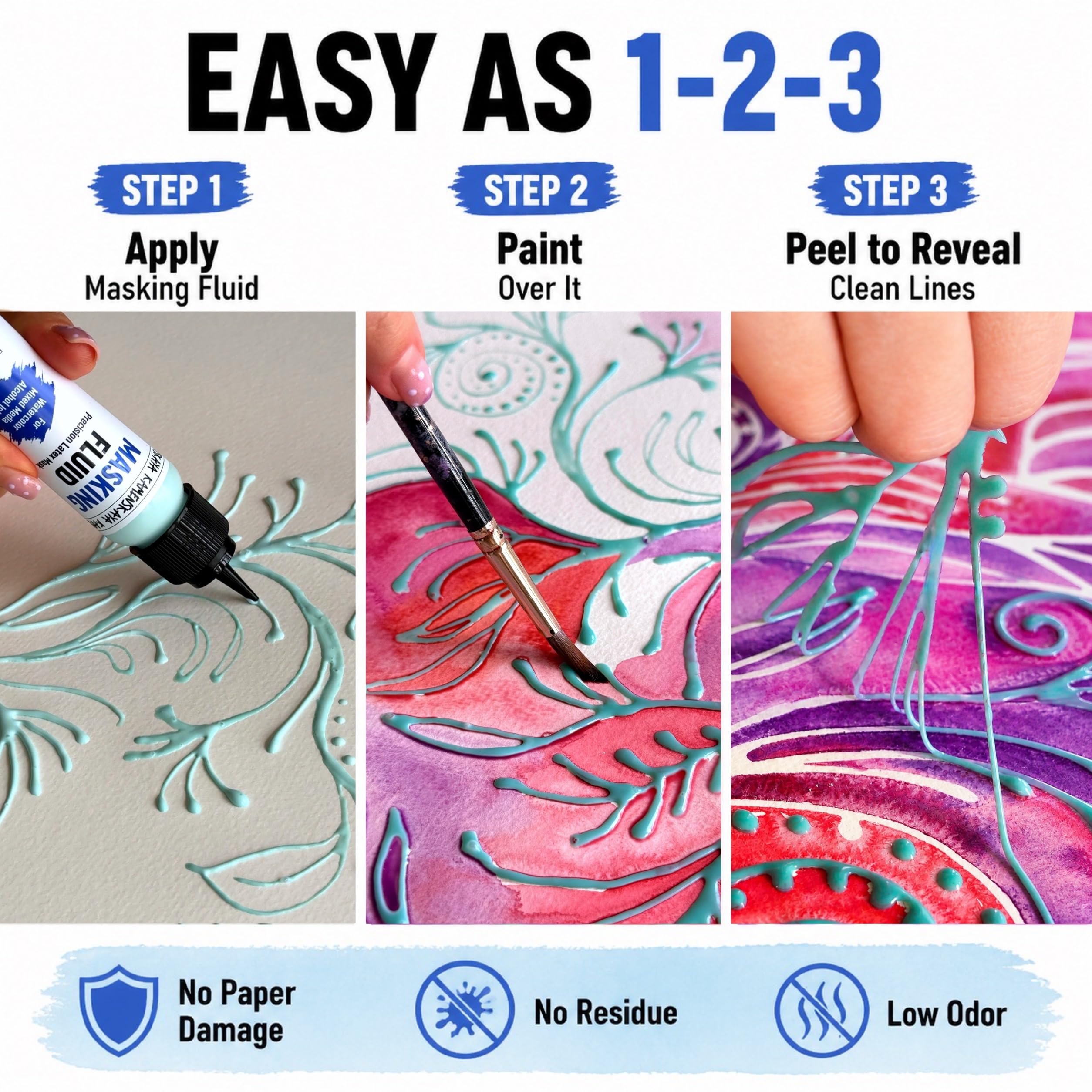 KAMENSKAYA Líquido de enmascaramiento para pintura de acuarela, máscara líquida de látex natural con aplicador de bolígrafo de precisión, desarrollado por artistas para acuarela, tinta de alcohol y