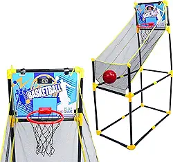 Tabela de Basquete Arcade com Placar Eletrônico, 140 cm Altura, Kit Completo com Bola e Bomba