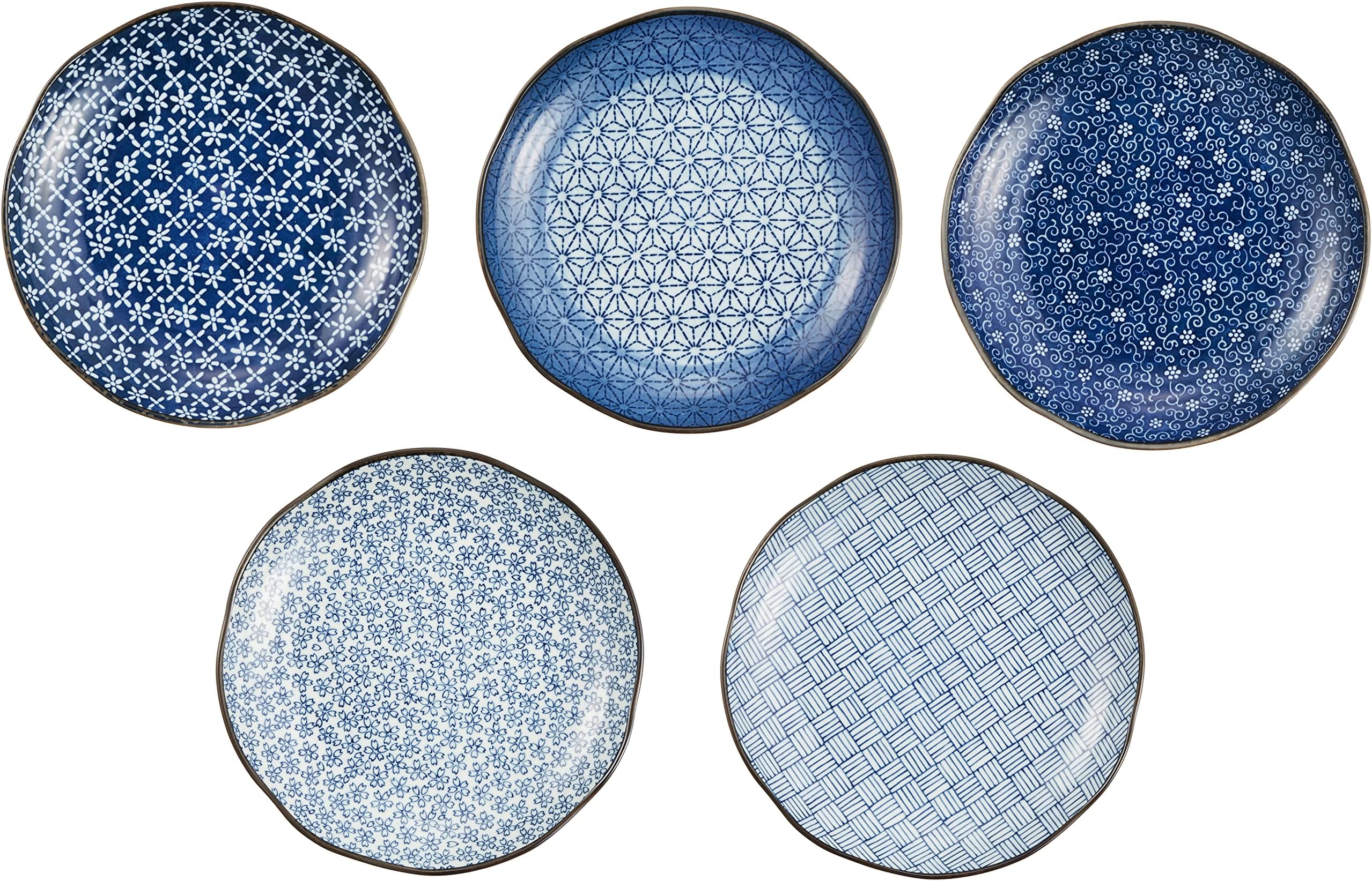 saikai Pottery Minoyaki Ceramic 5 Different Pattern Dish Plate Set Chrysanthemum Japan Import 52635