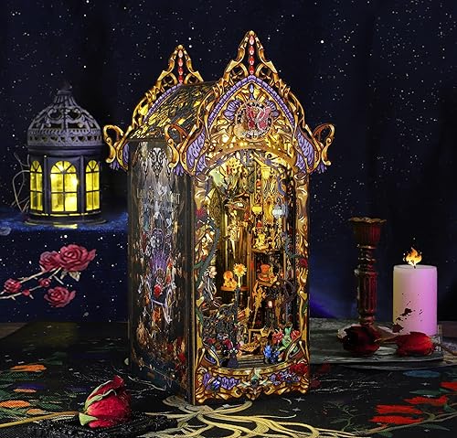 Miniatura 2 de Modelo de soporte para libros, kits de rincón de libros para adultos, Halloween, rompecabezas góticos mágicos oscuros 3D, estante de libro, castillo