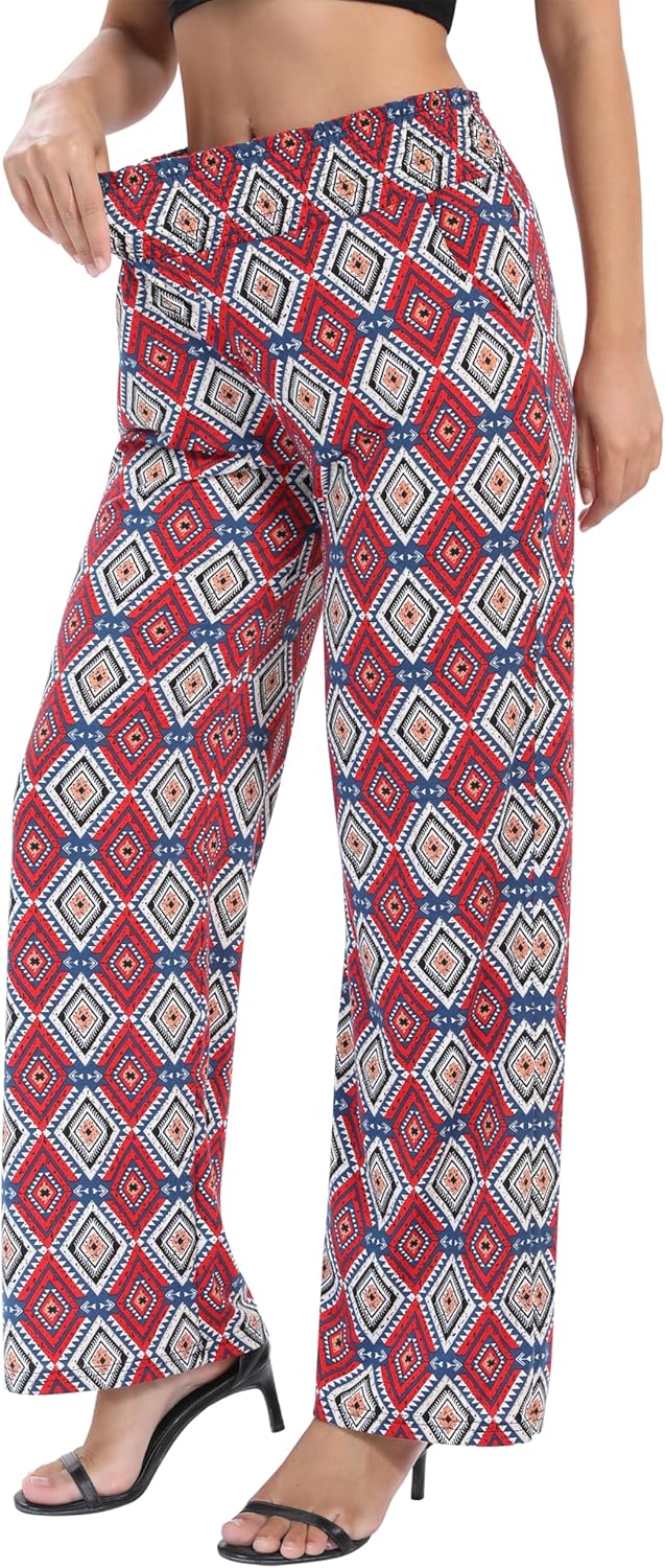 Urban CoCo Women's Boho Palazzo Pants Wide Leg Beach Pants High Waisted Lounge Pants with Pockets - Image 4