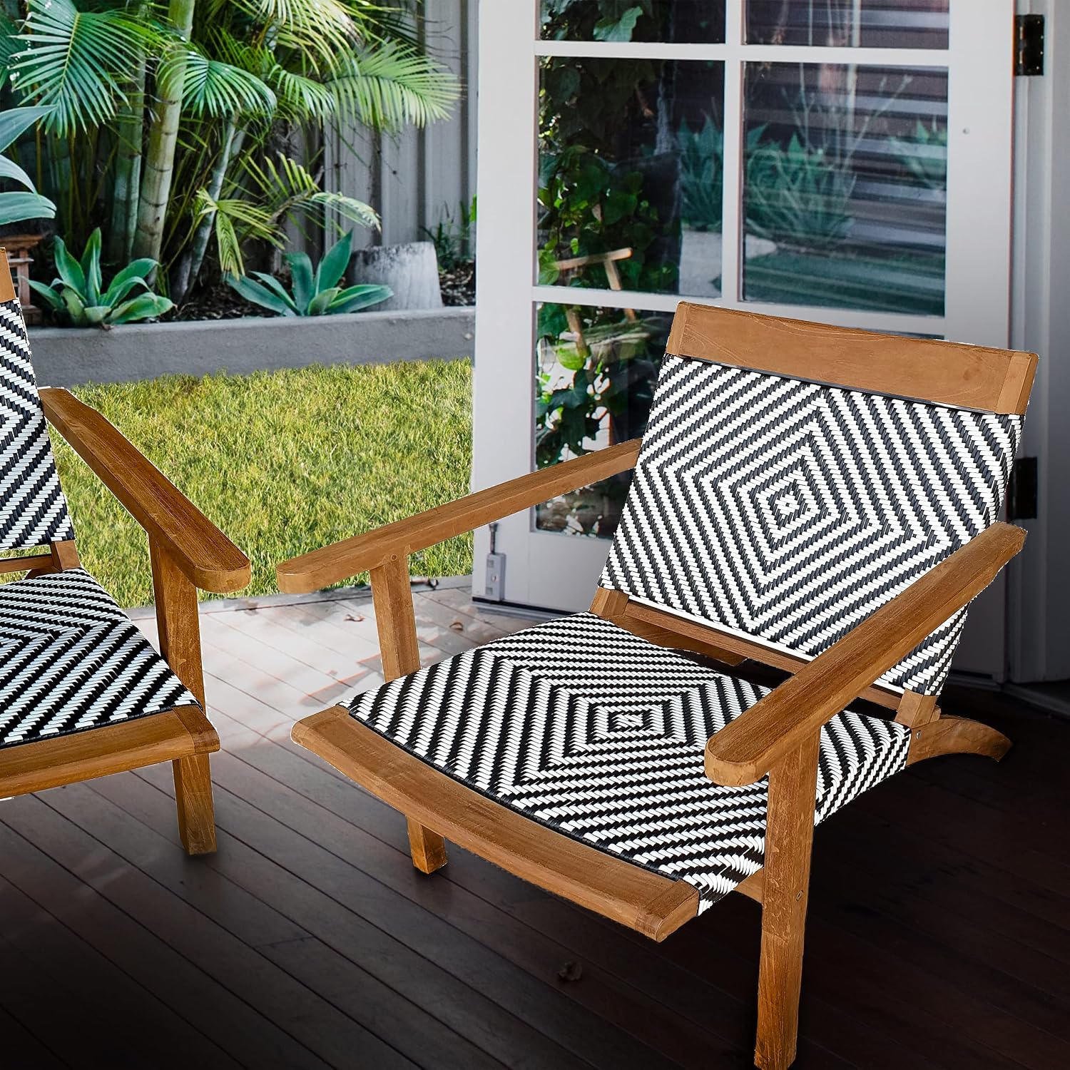 Teak Wood Paris Outdoor Patio Lounge and Dining Chair, Black & White, Made from Solid A-Grade Teak Wood