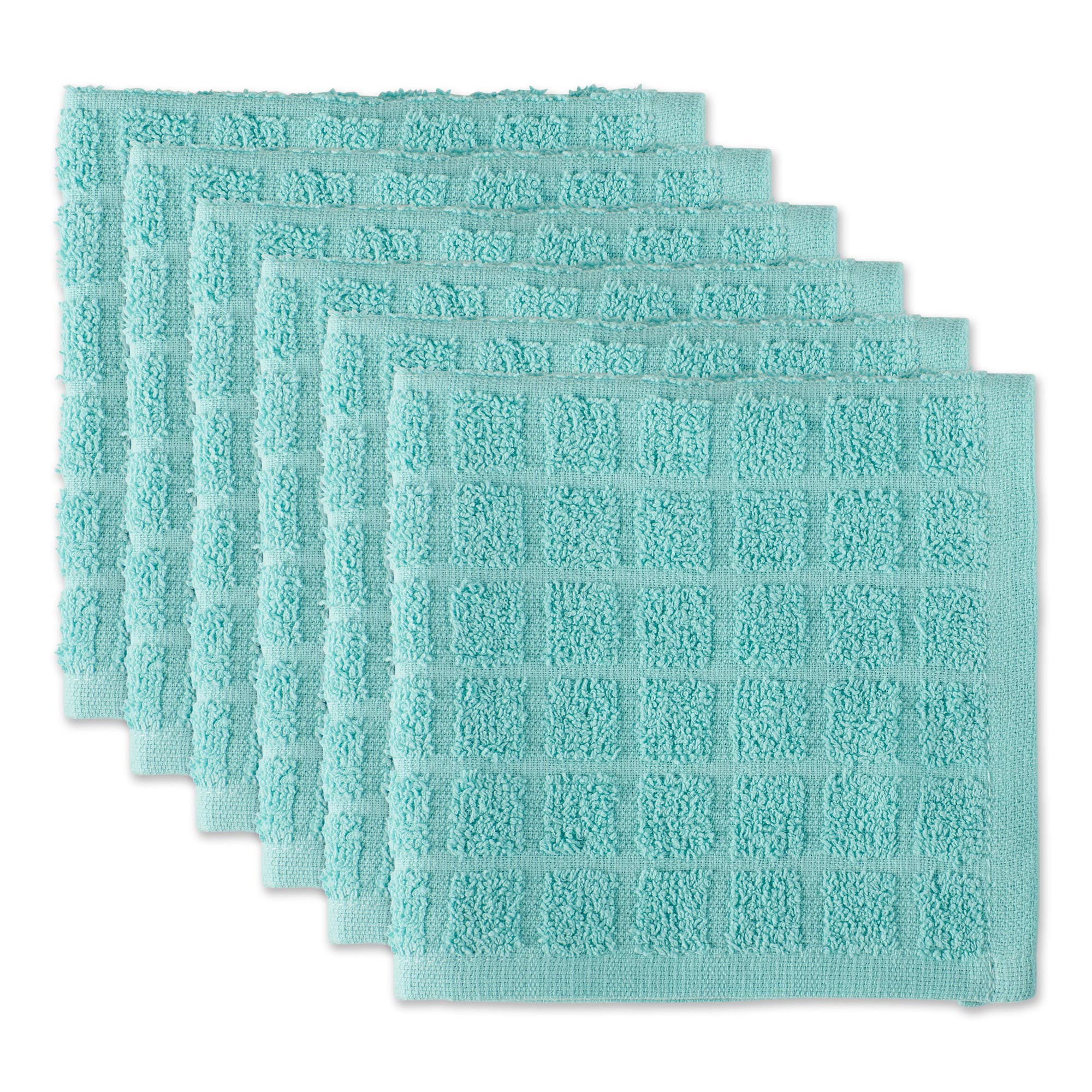 DII Basic Terry Collection Solid Windowpane Dishcloth Set, 12x12, Aqua, 6 Piece
