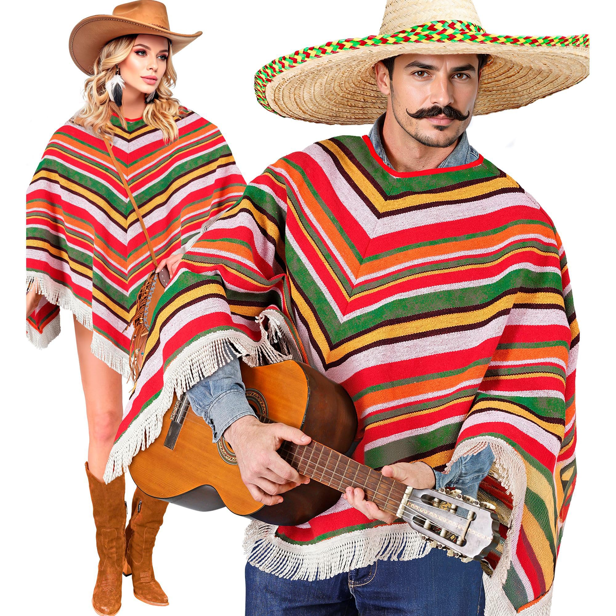 W WIDMANN MILANO Party Fashion - Poncho mexicano, accesorio de disfraz colorido para carnaval, festival y fiesta hippie