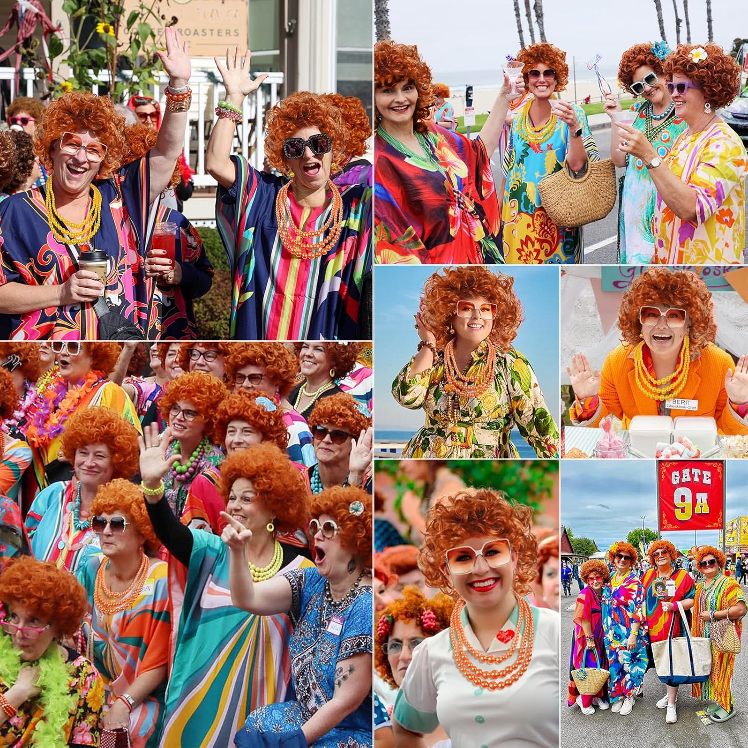 Women Short Orange Red Curly Wig, Mrs Cosplay Costume Wig for Roper with Sunglasses and Orange Necklace Earrings Jewelry Set for Halloween Party - Image 7