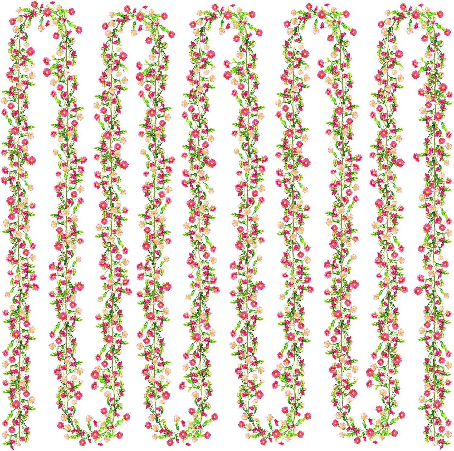 6 Pack Spring Flower Garland, 40.8 Ft Silky Artificial Pink Garland with Pink Daisy and Vine, Floral Garlands Decoration for Room Wall, Flower Themed Party, Wedding Supplies