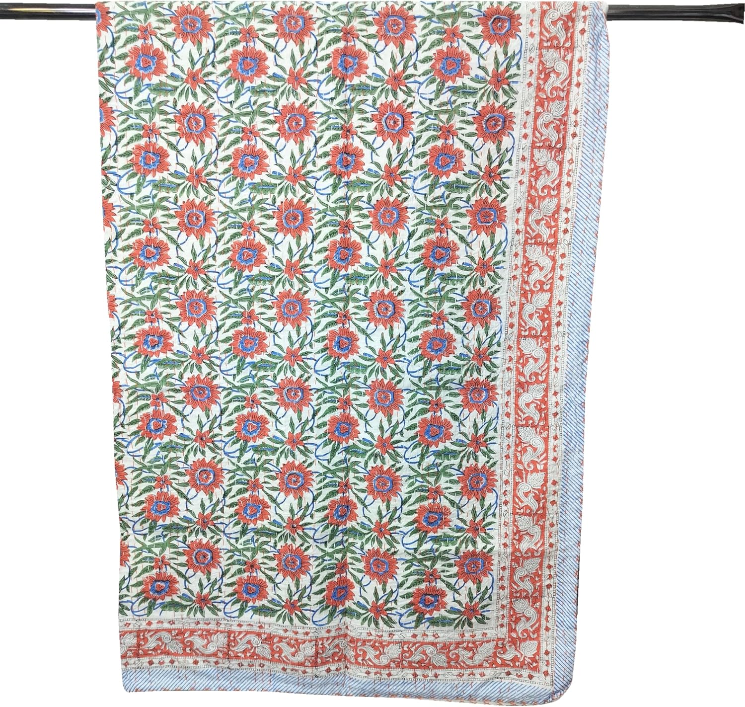 kanthaNtapestryart Indian Hand Block Print Kantha Quilt Cotton Kantha Throw Blanket Indian Bedspread Kantha Bed Cover Queen Size Quilt Throw Sofa Coverlet (King/Queen Size 90x108 Inch) - Image 2